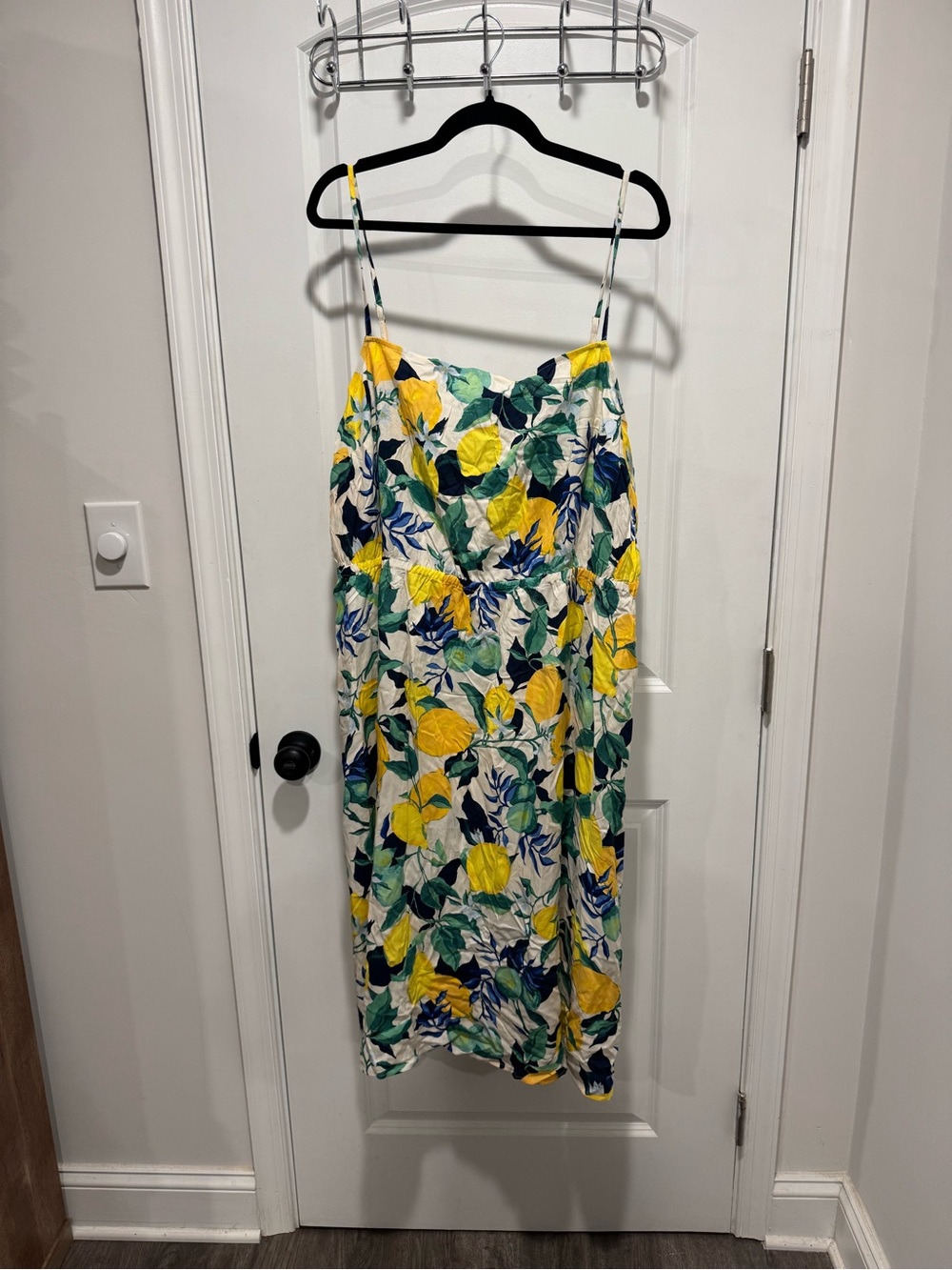 Floral Lemon Print Spaghetti Strap Midi Dress - Yellow & Green
